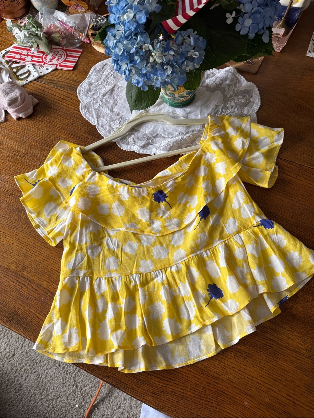Zara Yellow White Floral Ruffle Off-Shoulder Top - Picture 4 of 4